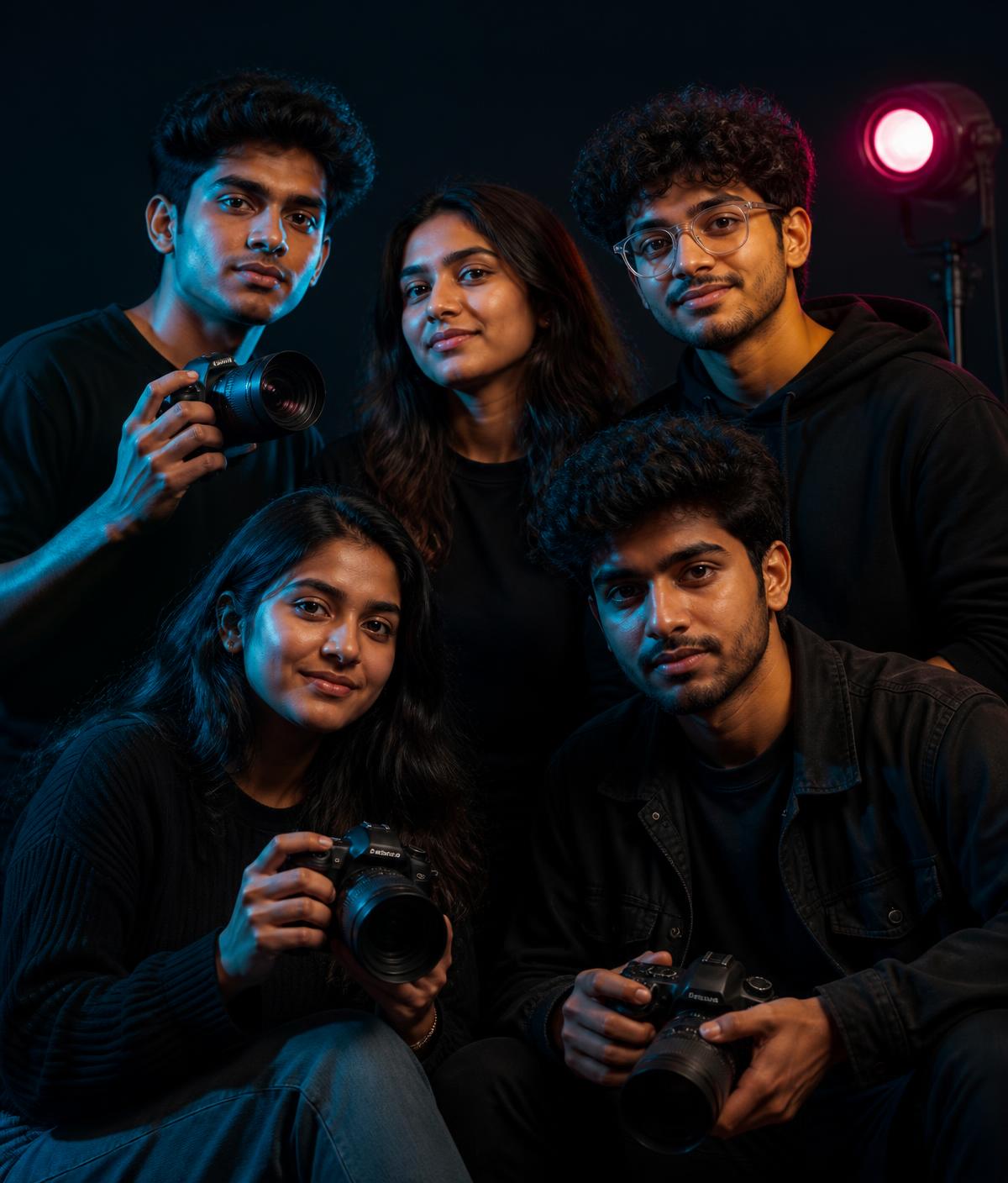 Group of university photographers in a studio